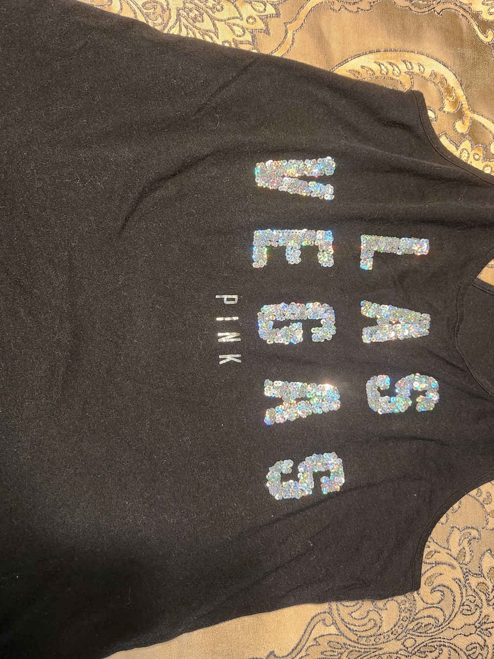 Victoria's Secret PINK Black Tank with Iridescent Sequin Lettering